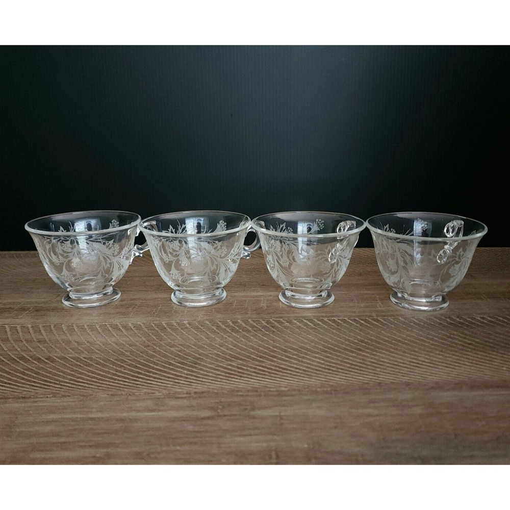 Fostoria Heather Tea Cups Etched Crystal Set of‎ 4